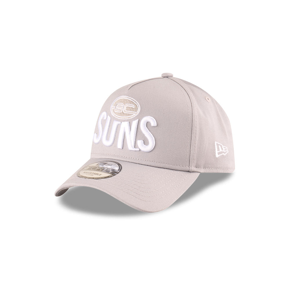 Gold Coast Suns Hat - 2025 Grey White 9Forty A-Frame AFL Snapback Cap - New Era
